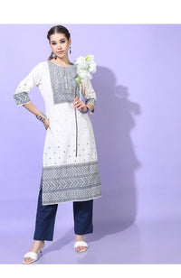Thumbnail for Maai Rayon Hand Printed Kurta White - Distacart