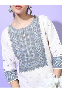 Thumbnail for Maai Rayon Hand Printed Kurta White - Distacart