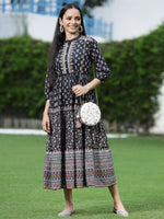 Thumbnail for Juniper Women's Black Cambric Printed Tiered Dress - Distacart