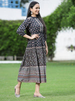 Thumbnail for Juniper Women's Black Cambric Printed Tiered Dress - Distacart