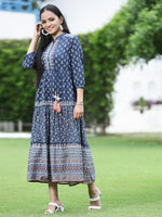 Thumbnail for Juniper Women's Indigo Cambric Printed Tiered Dress - Distacart