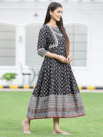 Thumbnail for Juniper Women's Black Cambric Printed Anarkali Dress - Distacart