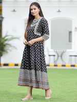Thumbnail for Juniper Women's Black Cambric Printed Anarkali Dress - Distacart