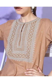 Thumbnail for Maai Rayon Hand Printed Kurta Beige - Distacart