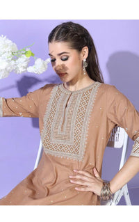 Thumbnail for Maai Rayon Hand Printed Kurta Beige - Distacart