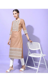 Thumbnail for Maai Rayon Hand Printed Kurta Beige - Distacart