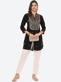Thumbnail for Biba Women Black & brown Ethnic Motifs Embroidered Thread Work Kurta - Distacart