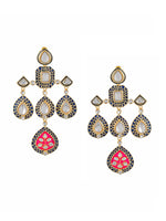 Thumbnail for Shoshaa Gold-Plated Balck & Pink Kundan Enamel Drop Earrings - Distacart