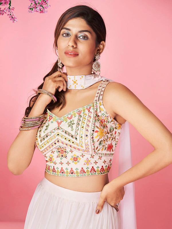 Myra White Georgette Designer Lehenga - Distacart