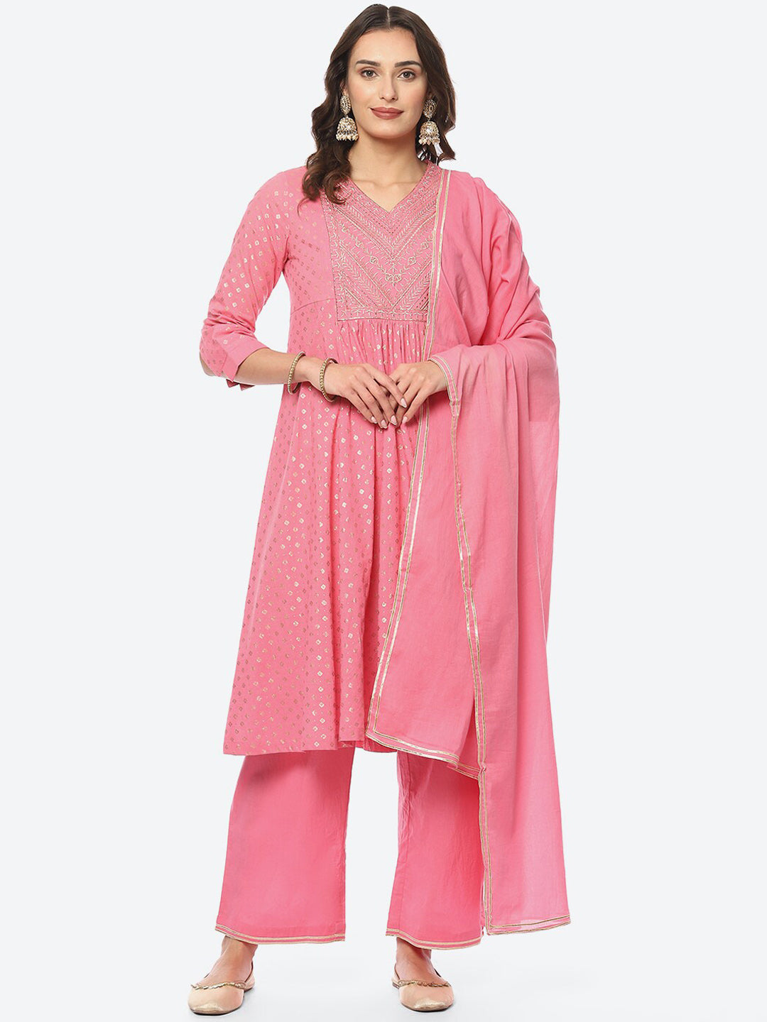 Biba Women Ethnic Motifs Printed Zari Work Kurta With Palazzos & Dupatta - Distacart