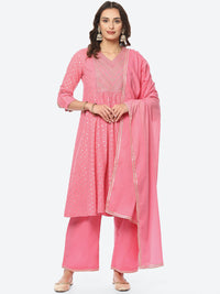 Thumbnail for Biba Women Ethnic Motifs Printed Zari Work Kurta With Palazzos & Dupatta - Distacart