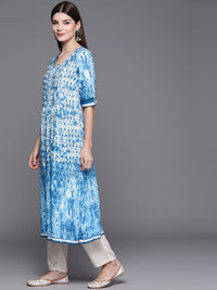 Thumbnail for Biba Women Blue Dyed Kurta with Mask - Distacart