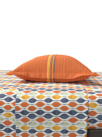 Thumbnail for MYTRIDENT Orange White Geometric Cotton 144 TC Queen Bedsheet With 2 Pillow Covers - Distacart