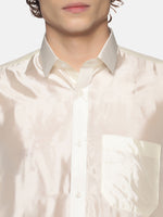 Thumbnail for Sethukrishna Men Cream-Coloured Solid Art Silk Dhoti - Distacart