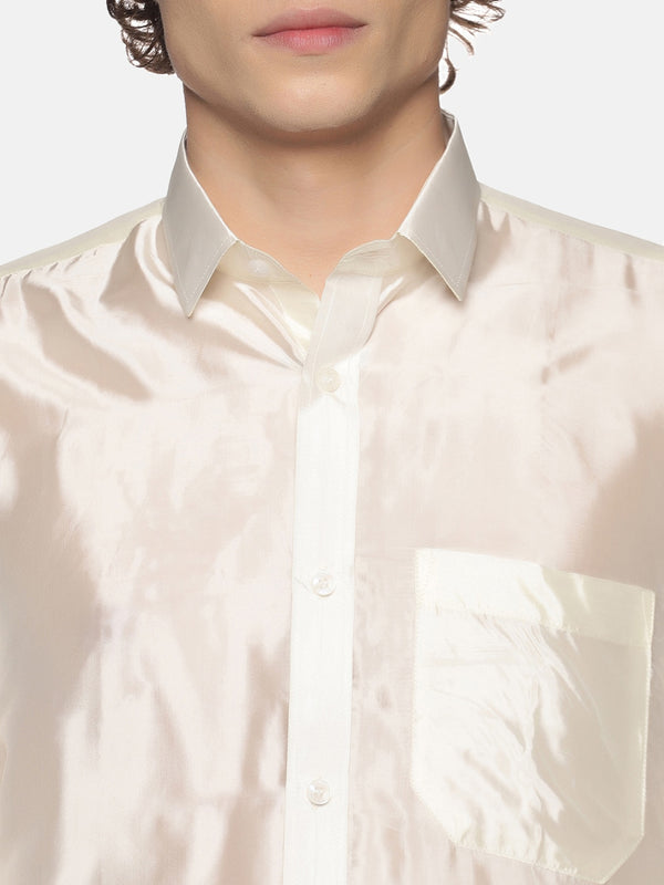 Sethukrishna Men Cream-Coloured Solid Art Silk Dhoti - Distacart