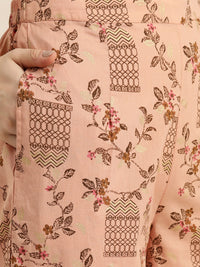 Thumbnail for Sangria Women Dusty Pink & Brown Pure Cotton Printed Kurta with Palazzos & Dupatta - Distacart