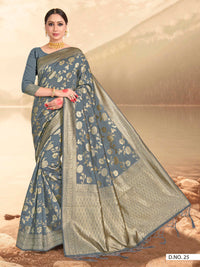 Thumbnail for Vardha Steel Grey Woven Banarasi Saree
