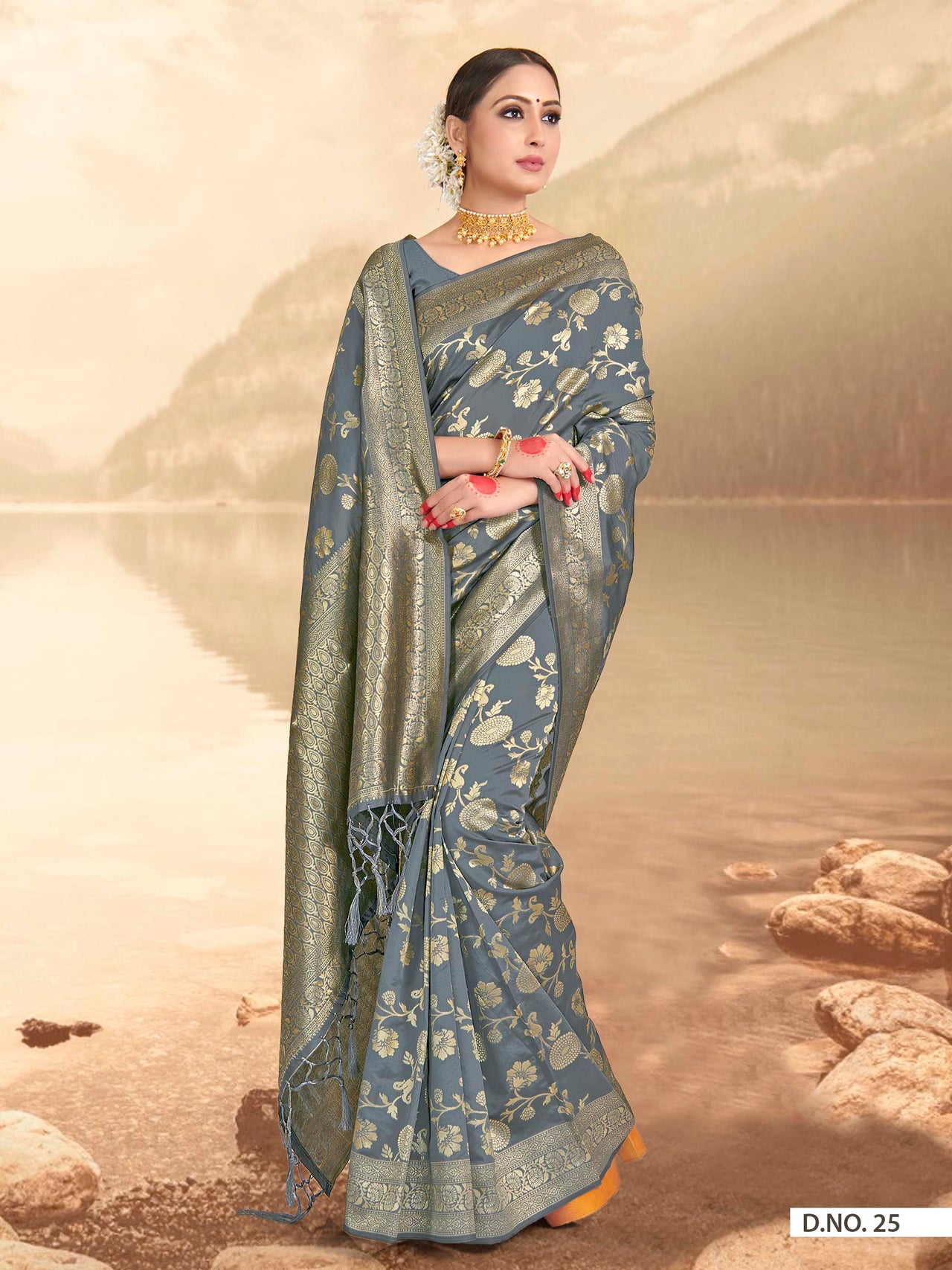 Vardha Steel Grey Woven Banarasi Saree