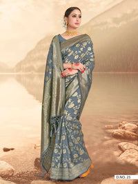 Thumbnail for Vardha Steel Grey Woven Banarasi Saree