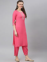 Thumbnail for Khushal K Women Pink Yoke Design Kurti with Trouser & Dupatta - Distacart