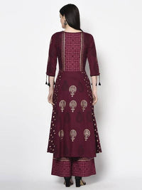 Thumbnail for Aniyah Rayon Wine Color Block Print Anarkali Kurta (AN-172K)