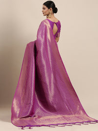Thumbnail for Saree Mall Purple Ethnic Motifs Zari Silk Blend Banarasi Sarees - Distacart