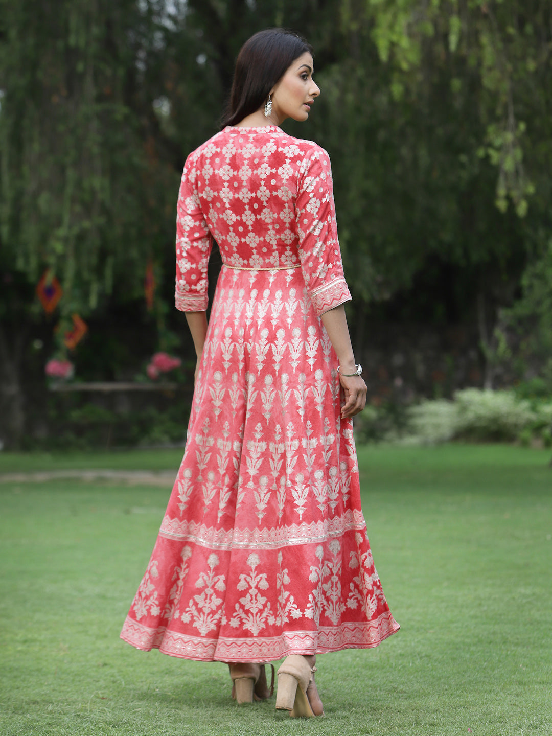 Juniper Womens Peach Floral Motifs Printed Maxi Dress - Distacart