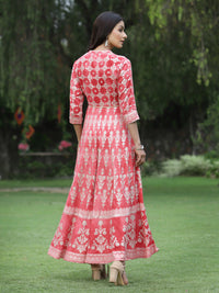 Thumbnail for Juniper Womens Peach Floral Motifs Printed Maxi Dress - Distacart