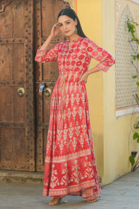 Thumbnail for Juniper Women's Peach Rayon Printed Flared Dress - Distacart