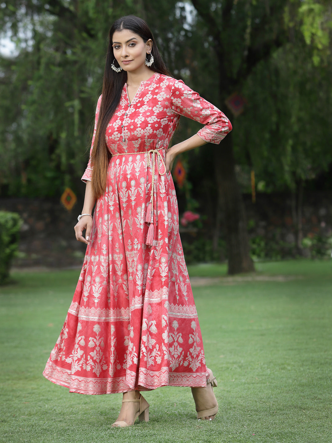 Juniper Womens Peach Floral Motifs Printed Maxi Dress - Distacart