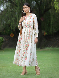 Thumbnail for Juniper Women's Offwhite Chiffon Printed Flared Dress - Distacart