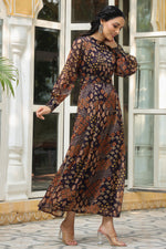 Thumbnail for Juniper Women's Multi Chiffon Printed Flared Dress - Distacart