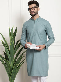 Thumbnail for Sojanya Woven Design Mandarin Collar Straight Cotton Kurta - Distacart