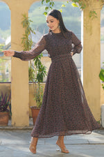 Thumbnail for Juniper Women's Black Chiffon Printed Flared Dress - Distacart