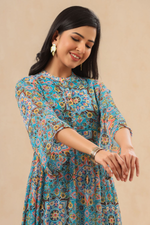 Thumbnail for Juniper Womens Aqua Blue Chiffon Digital Printed Tiered Maxi Dress - Distacart