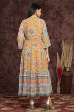 Thumbnail for Juniper Women's Mustard Chiffon Printed Tiered Dress - Distacart