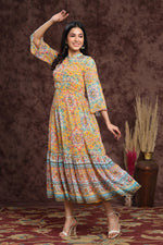 Thumbnail for Juniper Women's Mustard Chiffon Printed Tiered Dress - Distacart