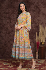 Thumbnail for Juniper Women's Mustard Chiffon Printed Tiered Dress - Distacart