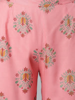 Thumbnail for Khushal K Women Pink Printed Panelled Gotta Patti Kurti with Trousers - Distacart