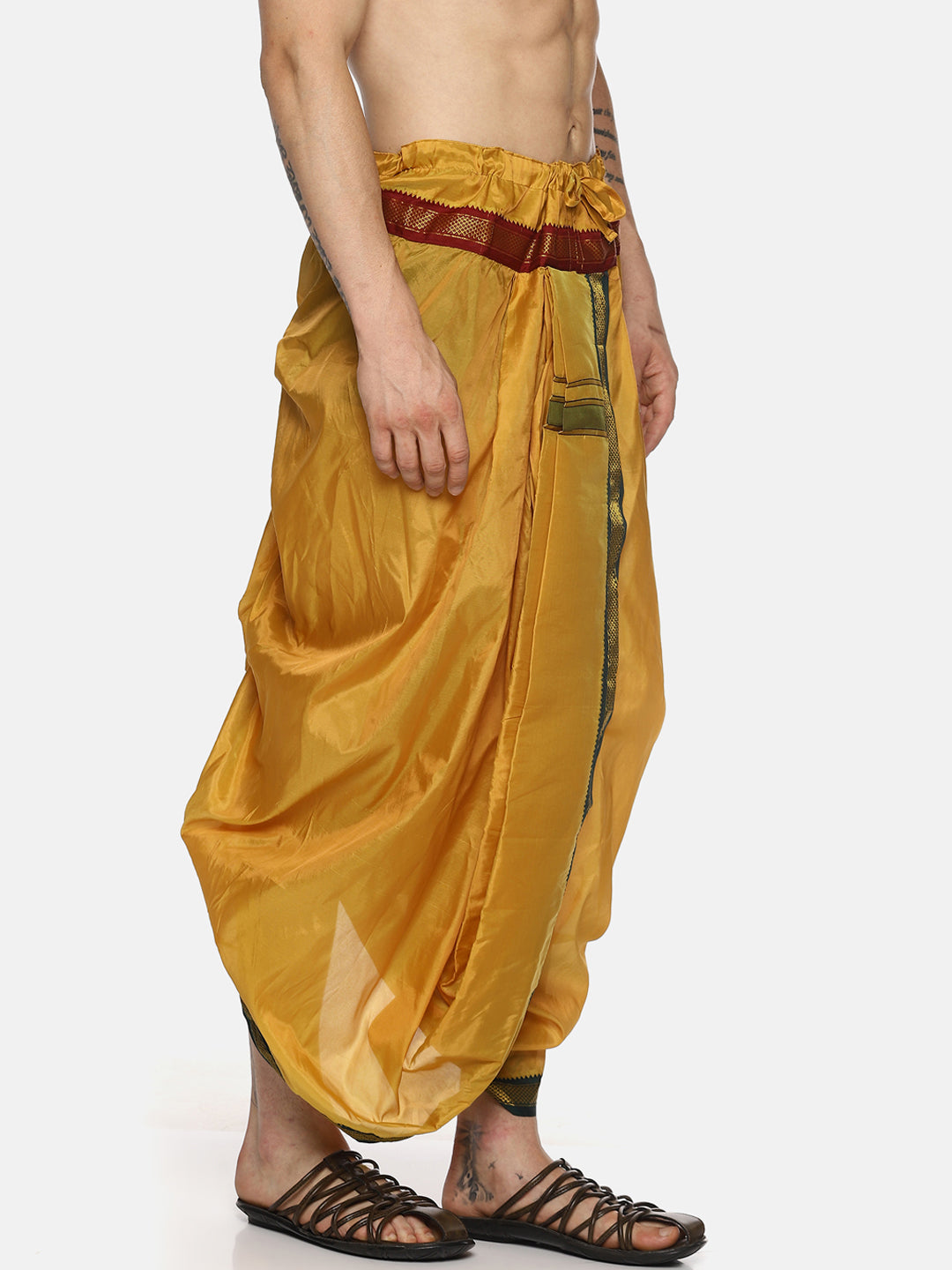 Sethukrishna Men Mustard Yellow Solid Readymade Dhoti Pants With Angavastram - Distacart
