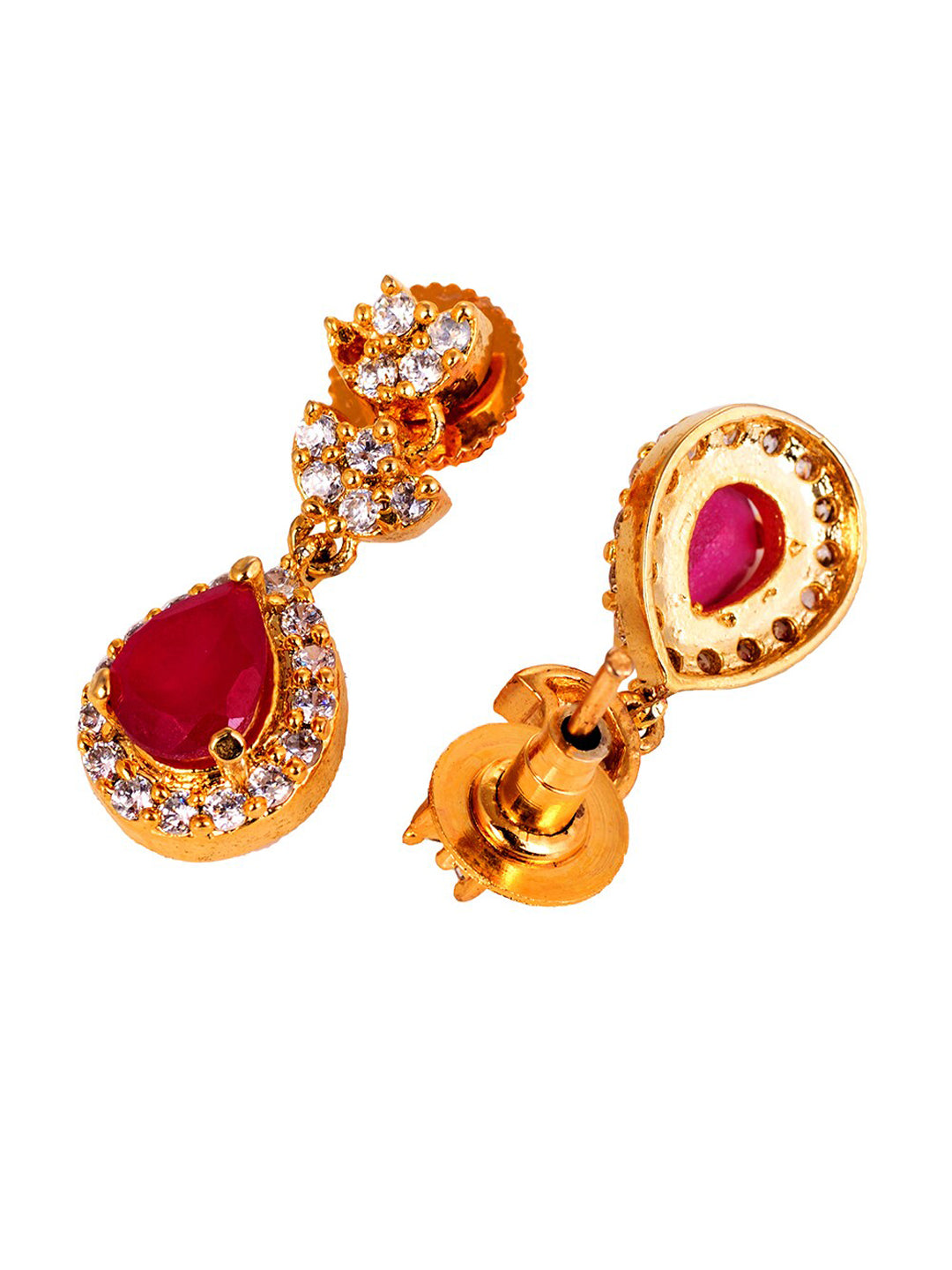 Saraf RS Jewellery Gold-Plated White & Red American Diamond Studded & Beaded Handcrafted Jewellery Set - Distacart