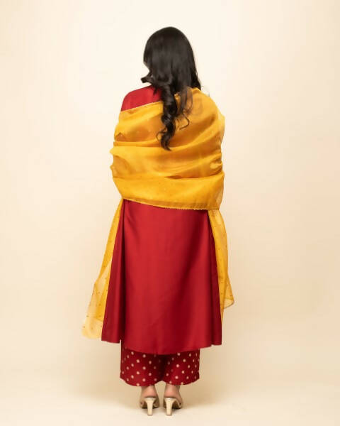 FIORRA Women's Red Silk Blend A-Line Kurta Palazzo Set With Dupatta - Distacart