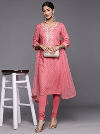 Thumbnail for Biba Thread Embroidery Yoke Design Straight Kurta with Churidar & Net Dupatta - Distacart