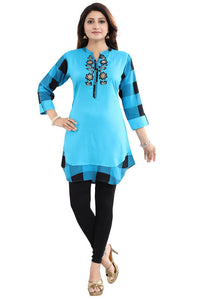 Thumbnail for Snehal Creations Rayon Designer Embroidery Blue Tunic