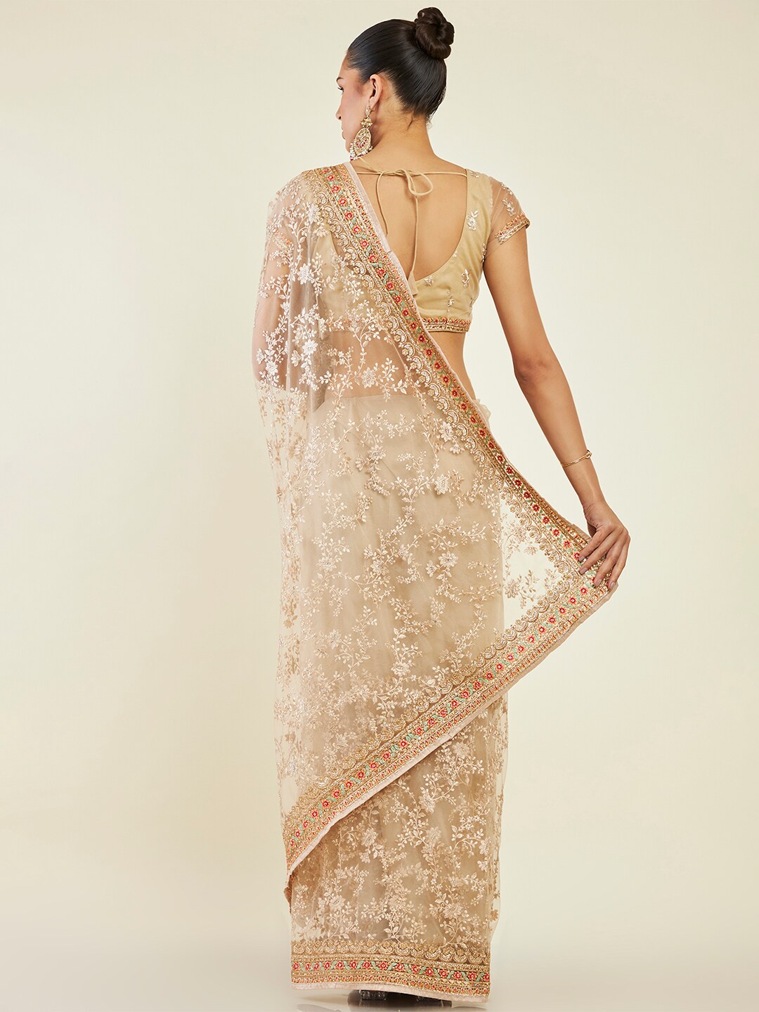 Soch Floral Embroidered Net Saree - Distacart