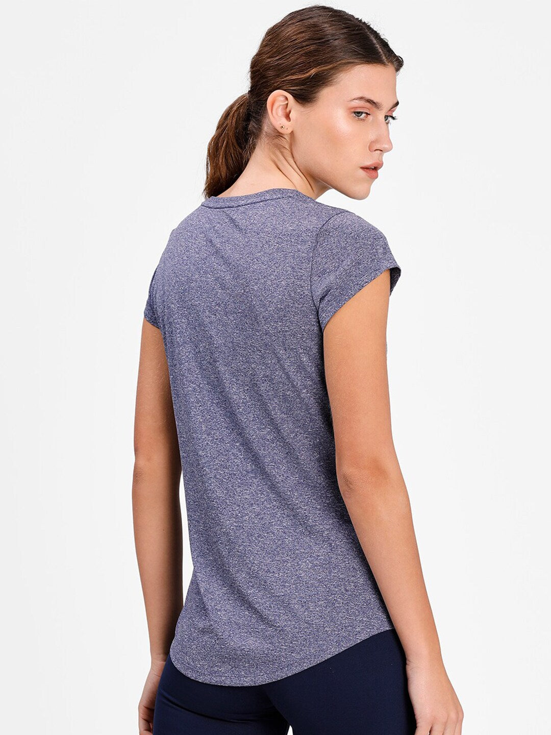 Puma Women Navy Blue & White Performance Heather Cat Training Tee - Distacart