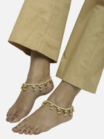Thumbnail for White Gold-Toned Plated Kundan Anklets Set Of 2 - Ruby Raang - Distacart