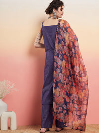 Thumbnail for InWeave Women's Purple Lurex Strapp Straight Kurta Set W Organza Dupatta - Distacart
