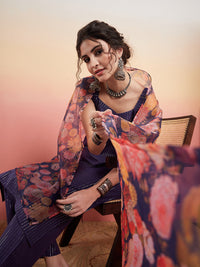Thumbnail for InWeave Women's Purple Lurex Strapp Straight Kurta Set W Organza Dupatta - Distacart