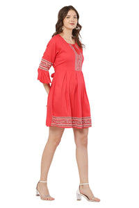 Thumbnail for PAVONINE Gajri Color Rayon Fabric Printed Short Midi For Girls - Distacart
